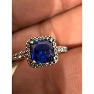Pandora ALE 925 Blue Halo Ring Sterling Silver Size 6
